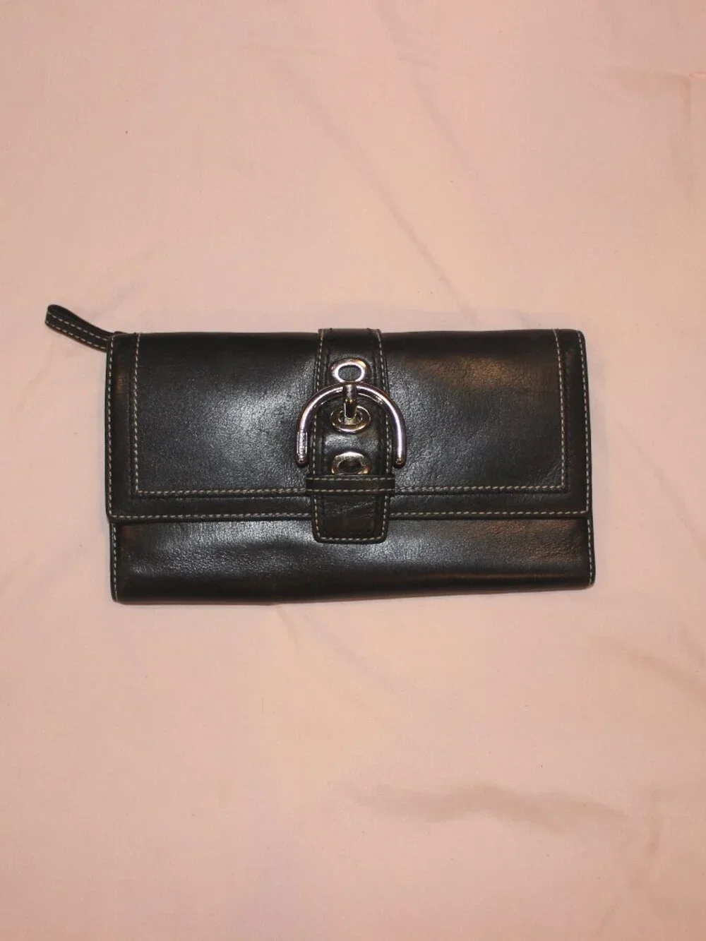 Vintage Coach Soho Black Leather Buckle Long Wallet Y2K Silver Hardware
